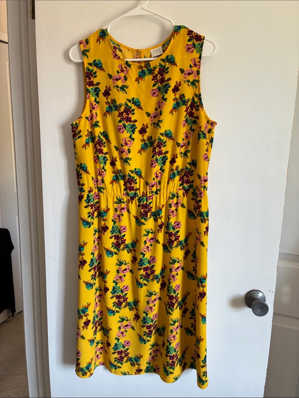 a new day Yellow Floral Dress with Pink & Green Accents